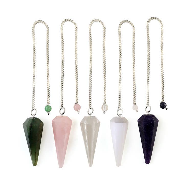 Gemstone Pendulum Silver Dowsing Pointed Pendant 48x19MM for wholesale by GemMartUSA