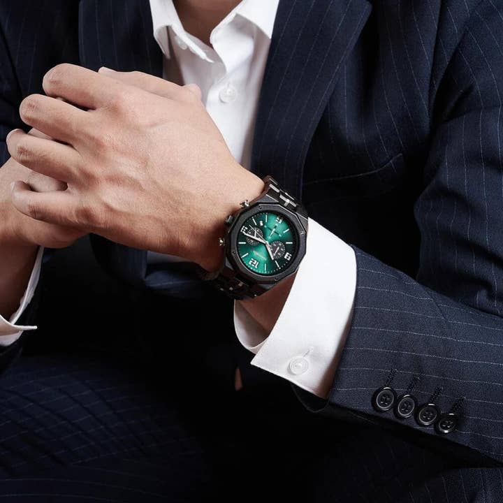 Nordic Wood – Engroshandel Armbåndsur - Herre – Mænds træur - Sort smaragd
