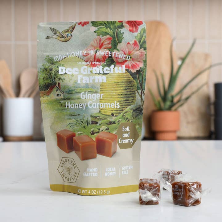 Bee Grateful Farm's 100% Honey Sweetened Caramels - Wholesale Caramel - 100% Honey Sweetened Ginger Honey Caramel (12 Units)