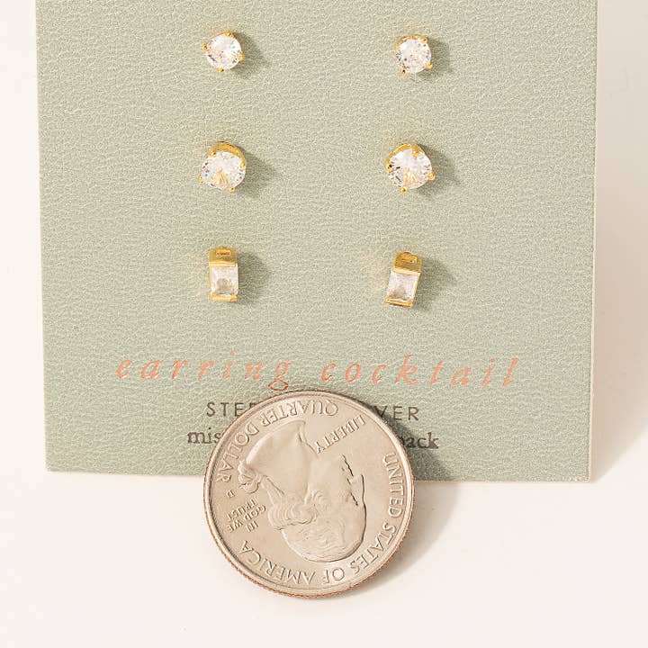 Fame Accessories - Wholesale Stud/Post Earrings - Sterling Silver Stud Earrings Set