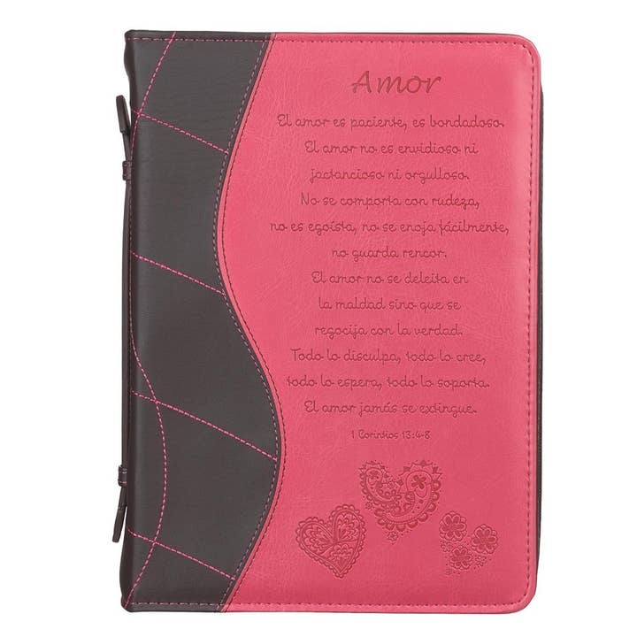 Christian Art Gifts - Wholesale Bible Cover - Forro, 1 Corintios 13:4-8, Rosado1