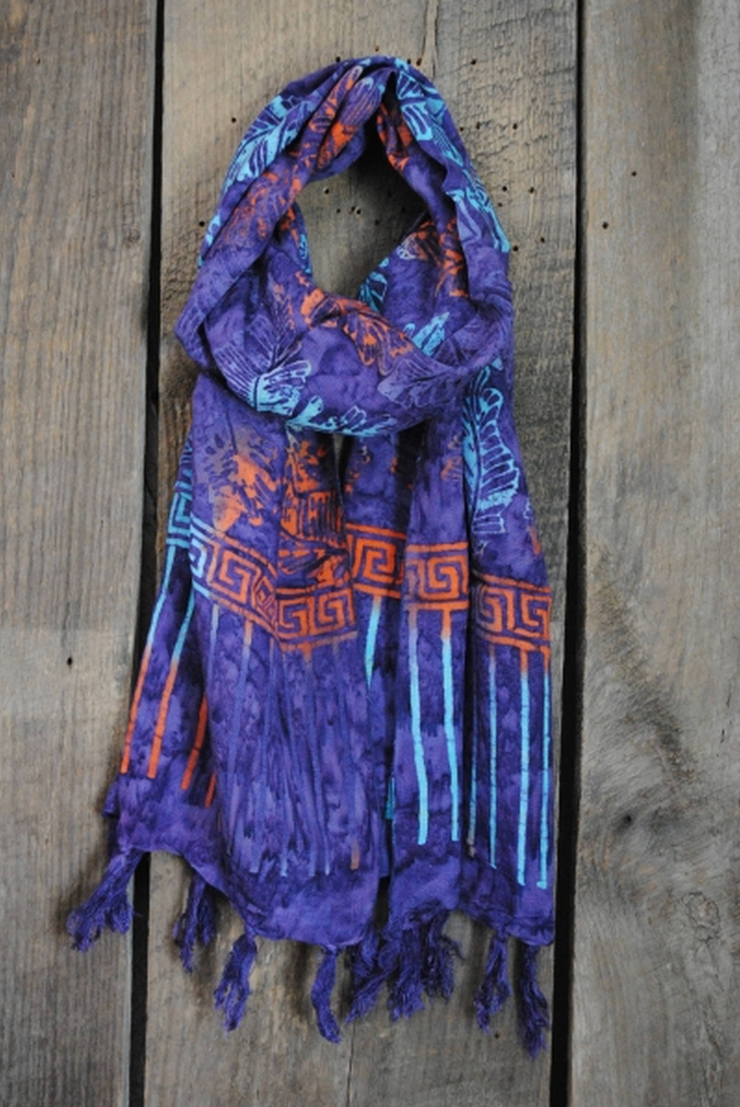 Nusantara Inc. - Wholesale Scarf - Women's - Rayon Batik Scarf - 98781 A-C (Knotted  Fringe)11
