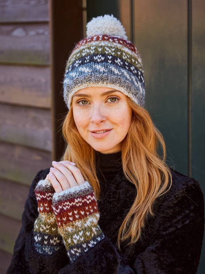 Helmsdale - Hand Knitted Thick Wool Fair Isle Bobble Hat for wholesale by Pachamama Ltd
