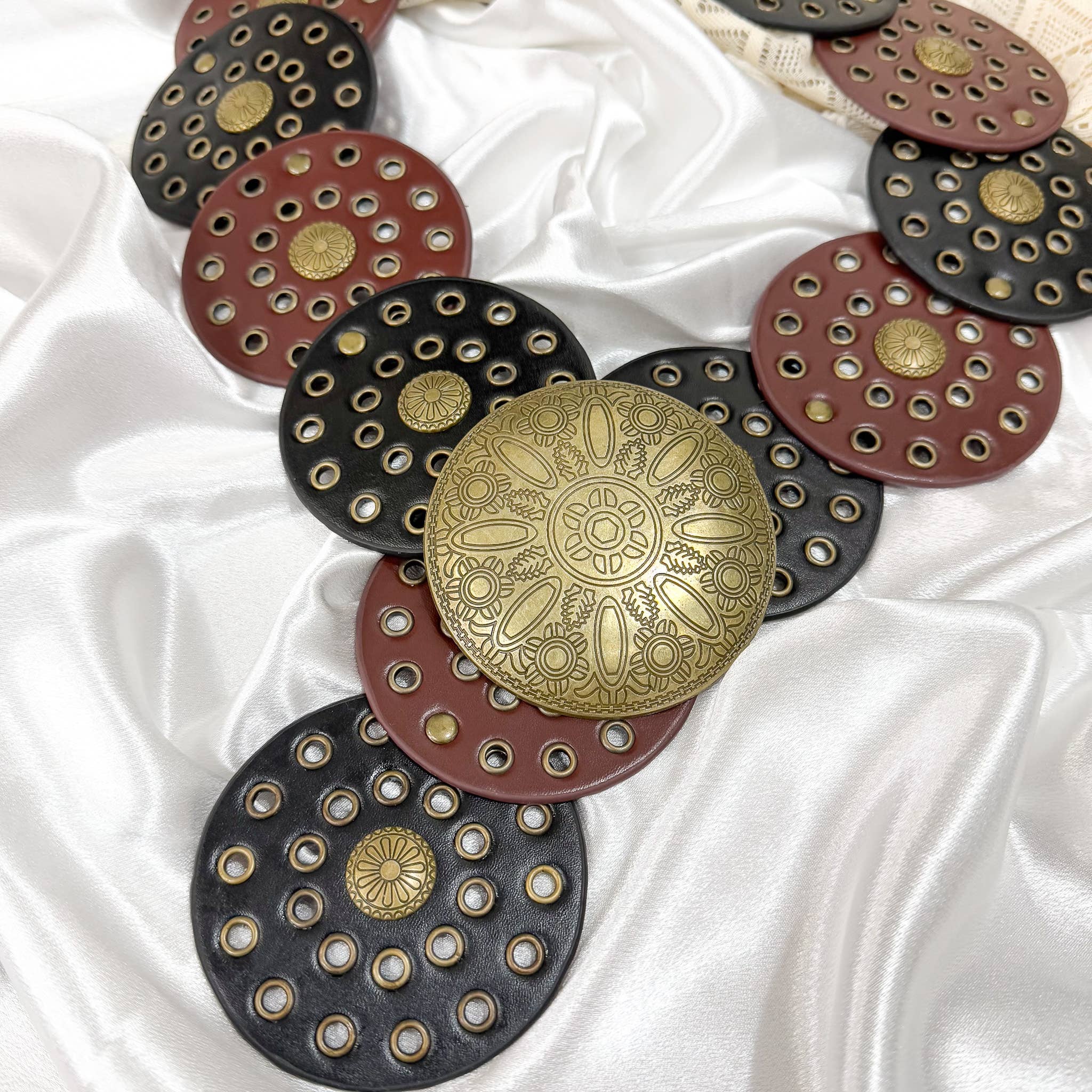 Karma Nepal Crafts - Wholesale Belt - Women's - Boho Big Disc Studded  90s Vintage Vibe Belts6