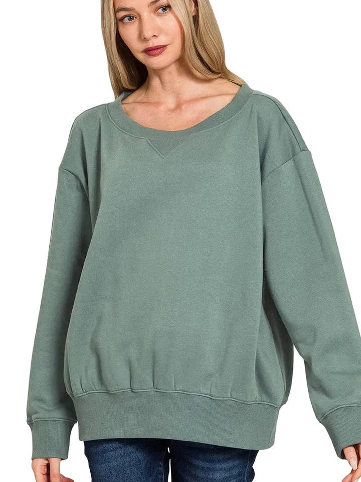 Zenana Fleece Boat Neck Sweatshirt for wholesale by Garden Naked