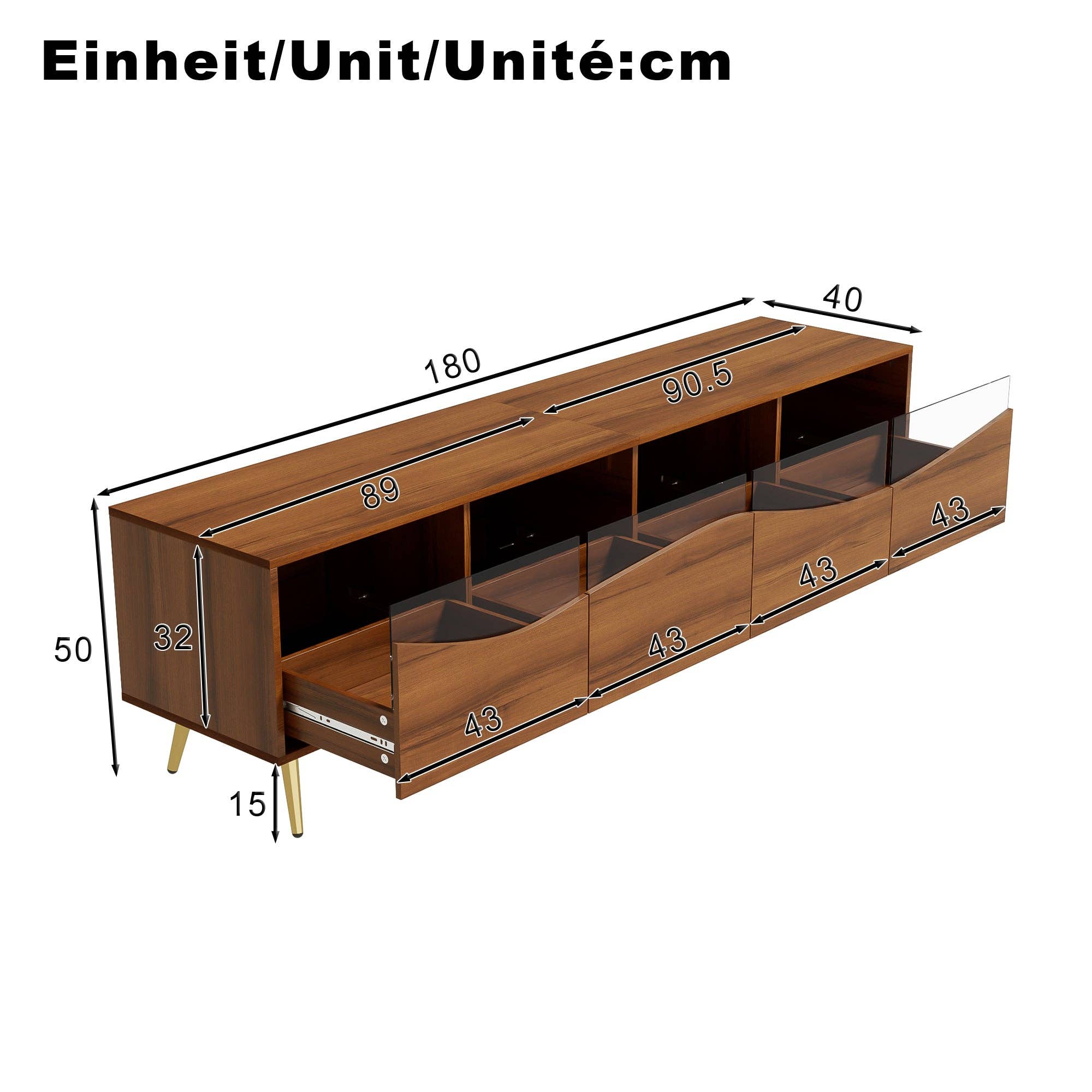 Urban Meuble - Wholesale Console Table - Retro walnut-effect TV stand with LED lighting and gold metal legs PROKARYOT8