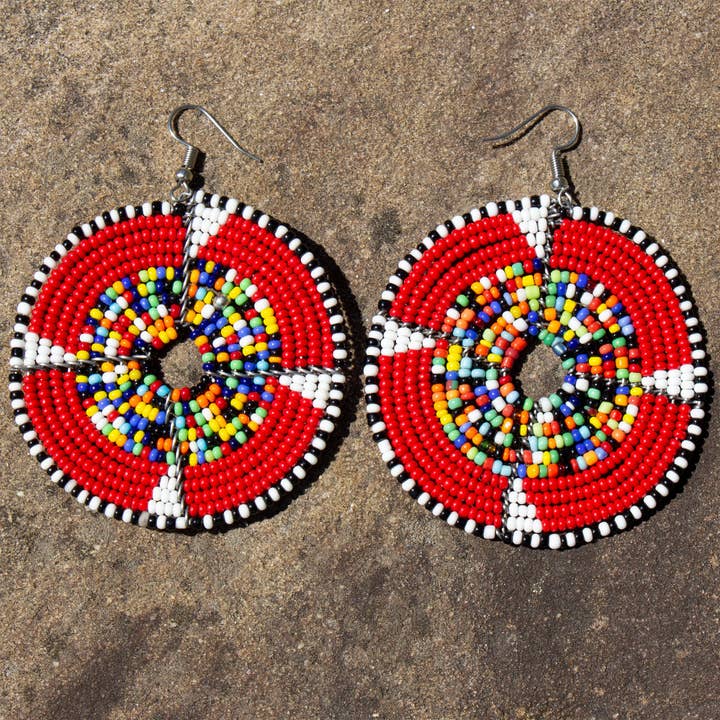 Global Crafts – Brincos de argola por atacado – PACK DE 5 - Brincos Círculo Multicoloridos de Missangas Maasai - CORES SORTIDAS3
