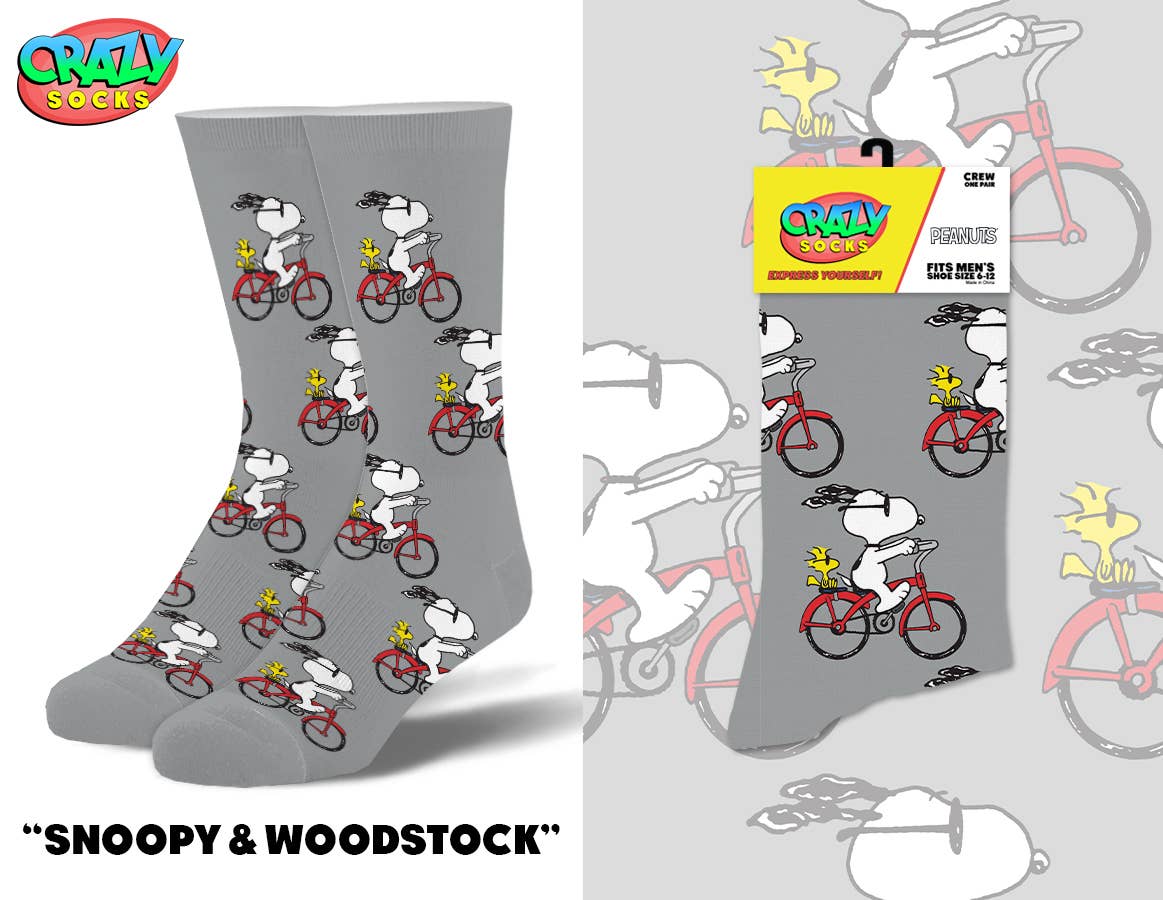 Crazy Socks - Wholesale Socks - Men's - Snoopy & Woodstock - Mens Crew Folded