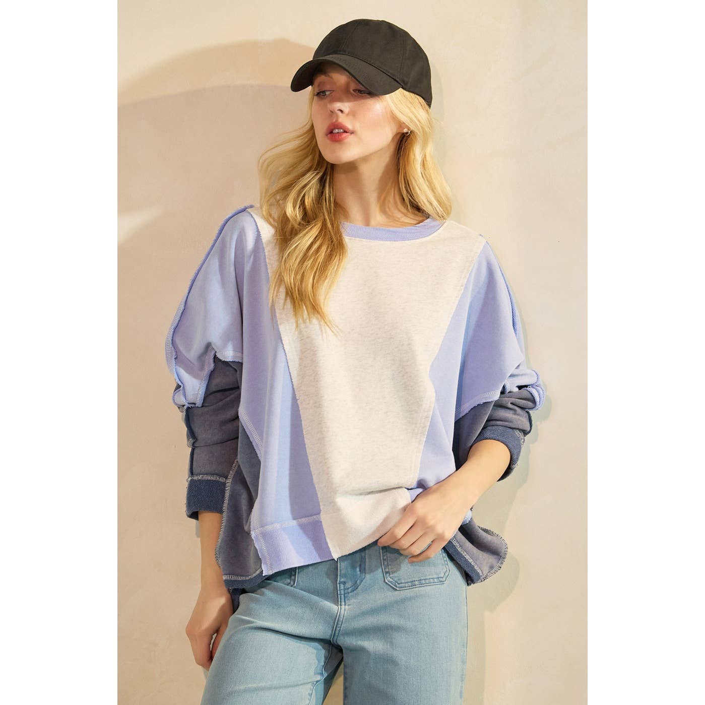 mittoshop - Wholesale Sweatshirt - Women's - MINERAL WASH COLOR BLOCK DOLMAN SLEEVE PULLOVER16