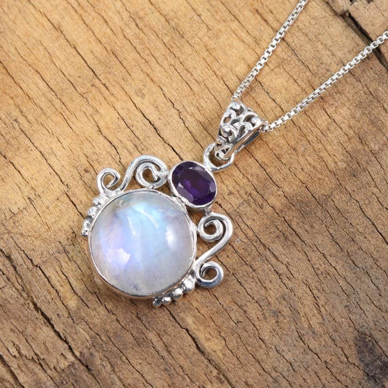 Jay Jools - Wholesale Pendant/Charm Necklace - Rainbow Moonstone Chain Pendant 925 Sterling Silver Jewelry8