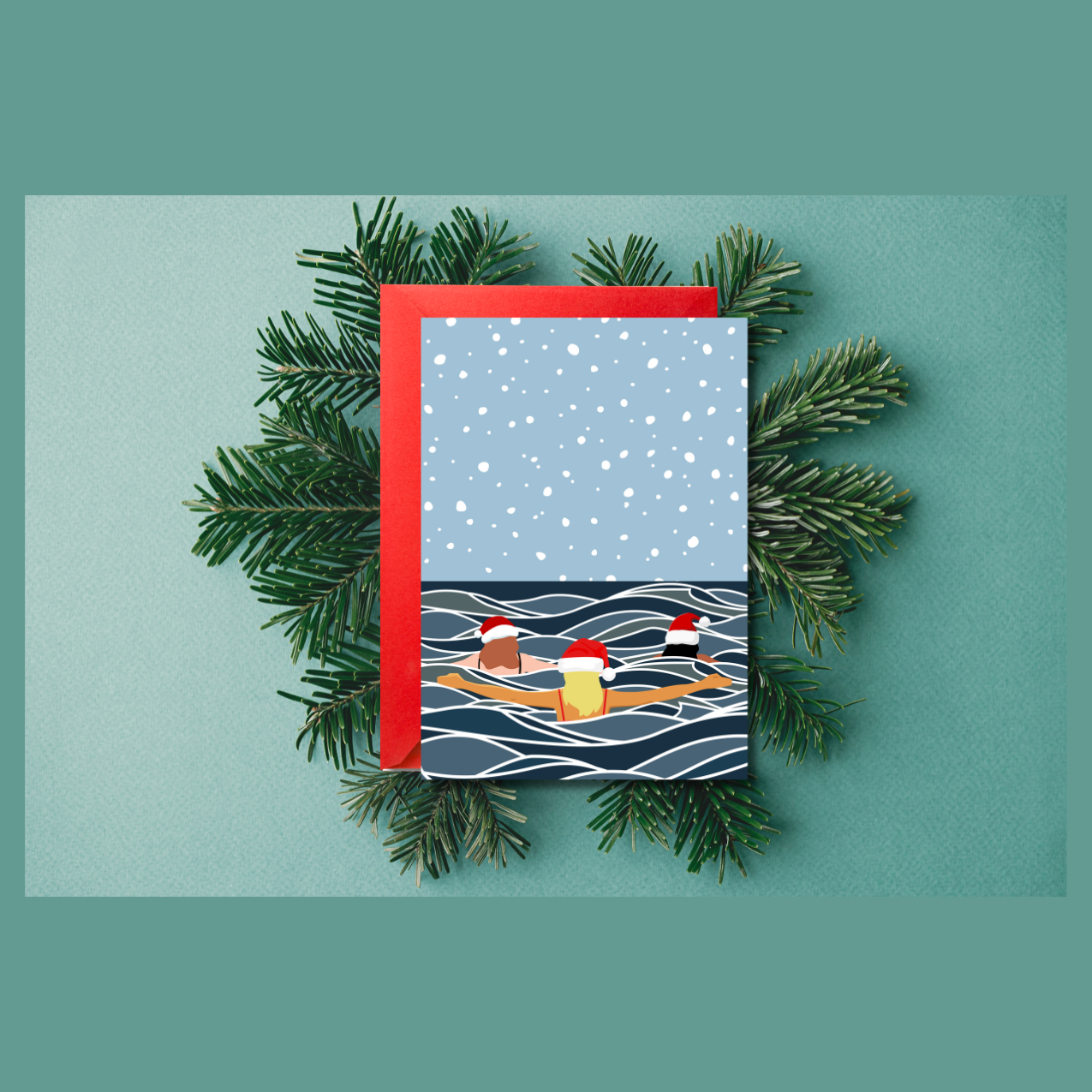 Waves & Wander - Wholesale Christmas Card - Christmas Swim with Friends2