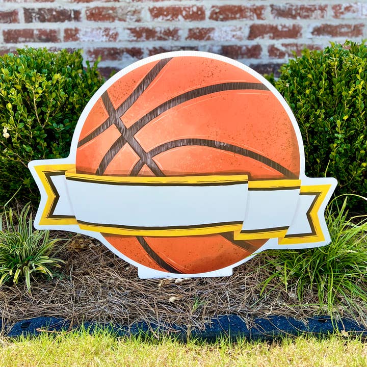 Customizable Basketball with Gold/Black Ribbon Garden Stake for wholesale by Songbird Grove Collection