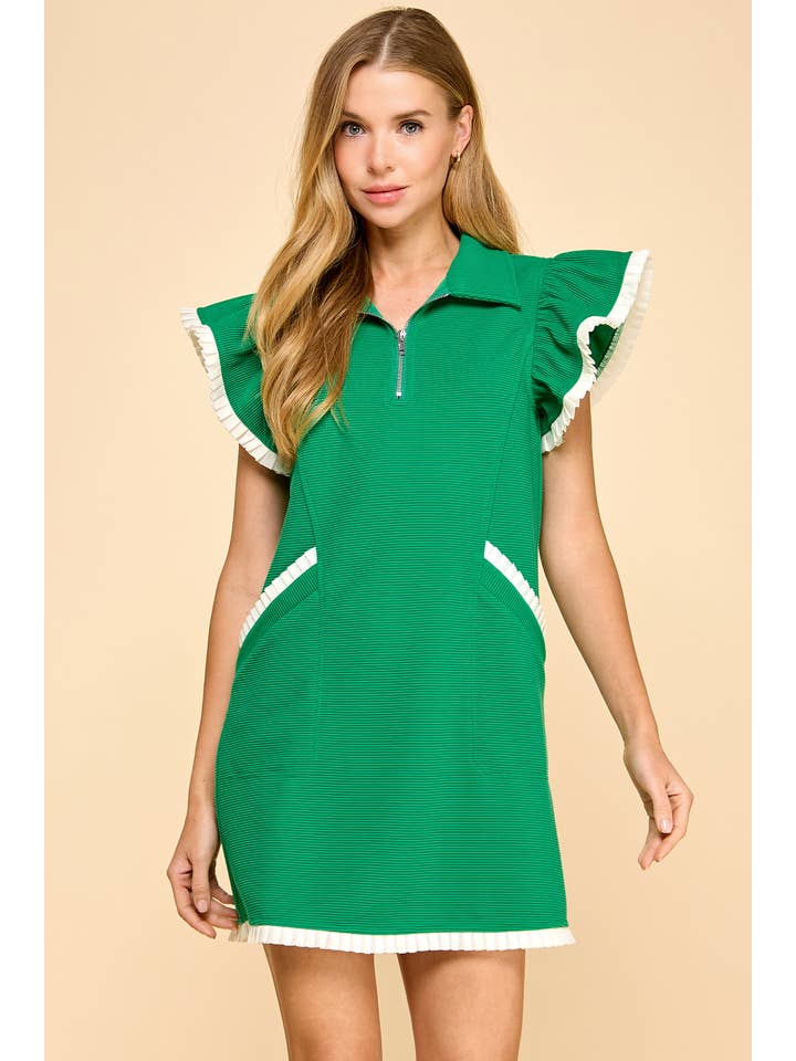 TCEC - Wholesale Dress - Women's - CD05471-Ribbed Half Zip Collar Textured Knit Dress