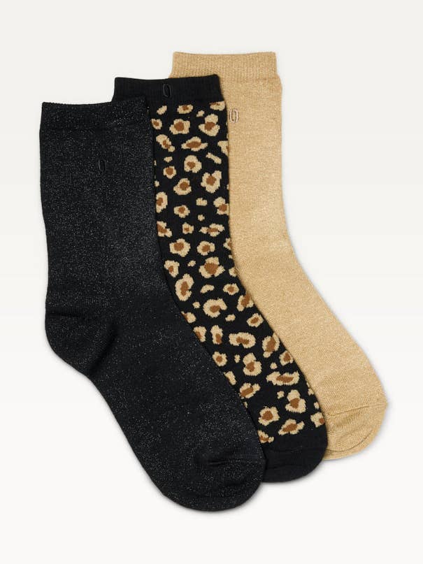 Förpackning med 3 strumpor - Fancy glitter och svart guld leopard för wholesale av ODAJE