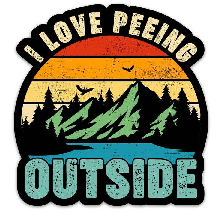 Lustiger Camping-Aufkleber mit Aufschrift „I Love Peing Outside“ für den Großhandel von Lyrical River Designs
