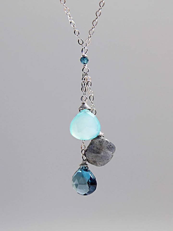 Chalcedony Labradorite and London Blue Topaz Necklace for wholesale by Judy Brandon Jewelry