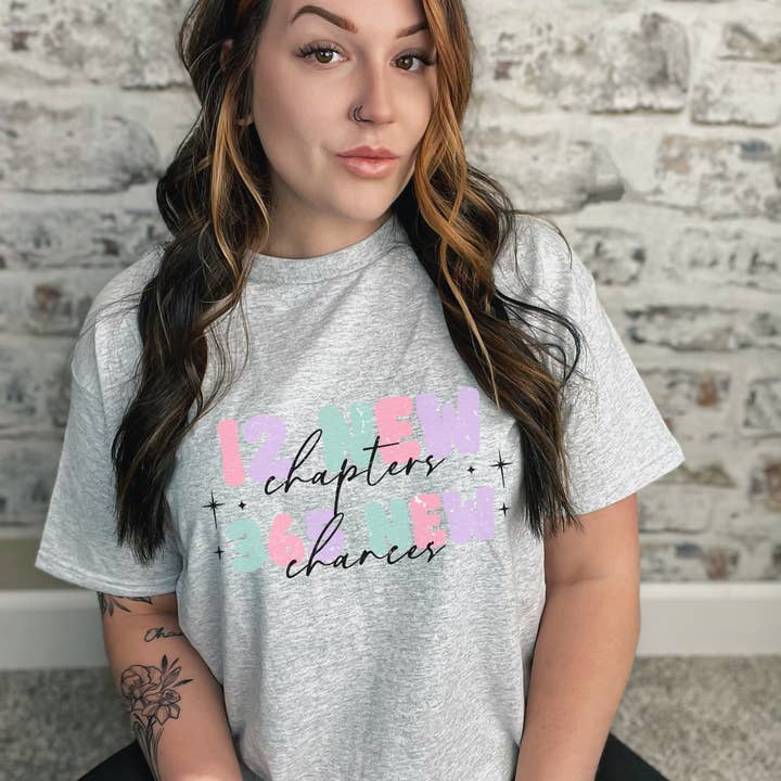 New Years New Chapter unisex Gildan Ash or White tee for wholesale by 417 Designs LLC