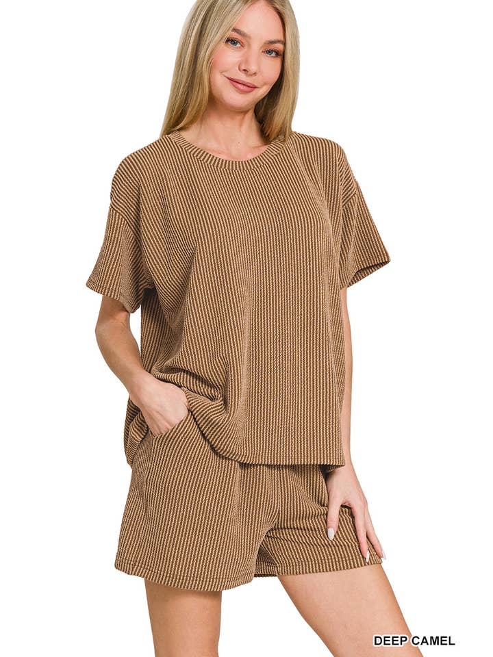 42POPS - Wholesale Lounge Set - Women's - ',,,..Corded Rib Short Sleeve Tee & Short Pants 2PC Set