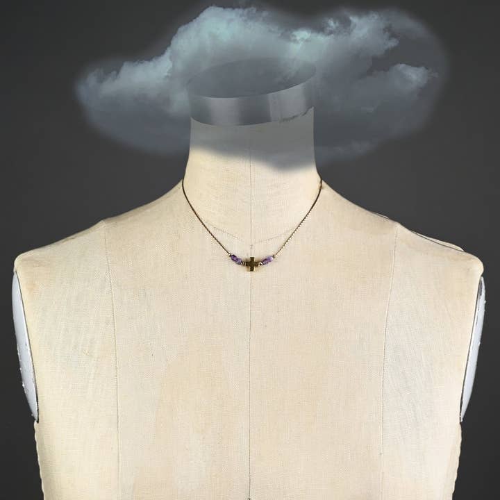 KBD Studio - Wholesale Pendant/Charm Necklace - Golden Hematite Cross w/ Gemstones on Delicate Chain Neck1