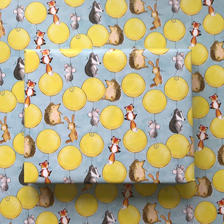 Alexia Claire Ltd - Wholesale Flat Wrap - Woodland Animals And Balloons wrapping paper Sheets