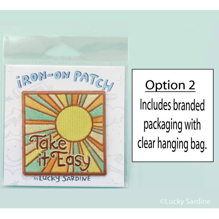 Lucky Sardine – Großhandel Aufnäher – Aufnäher Take It Easy Sunshine, bestickter Retro-Patch aus den 70ern zum Aufbügeln1