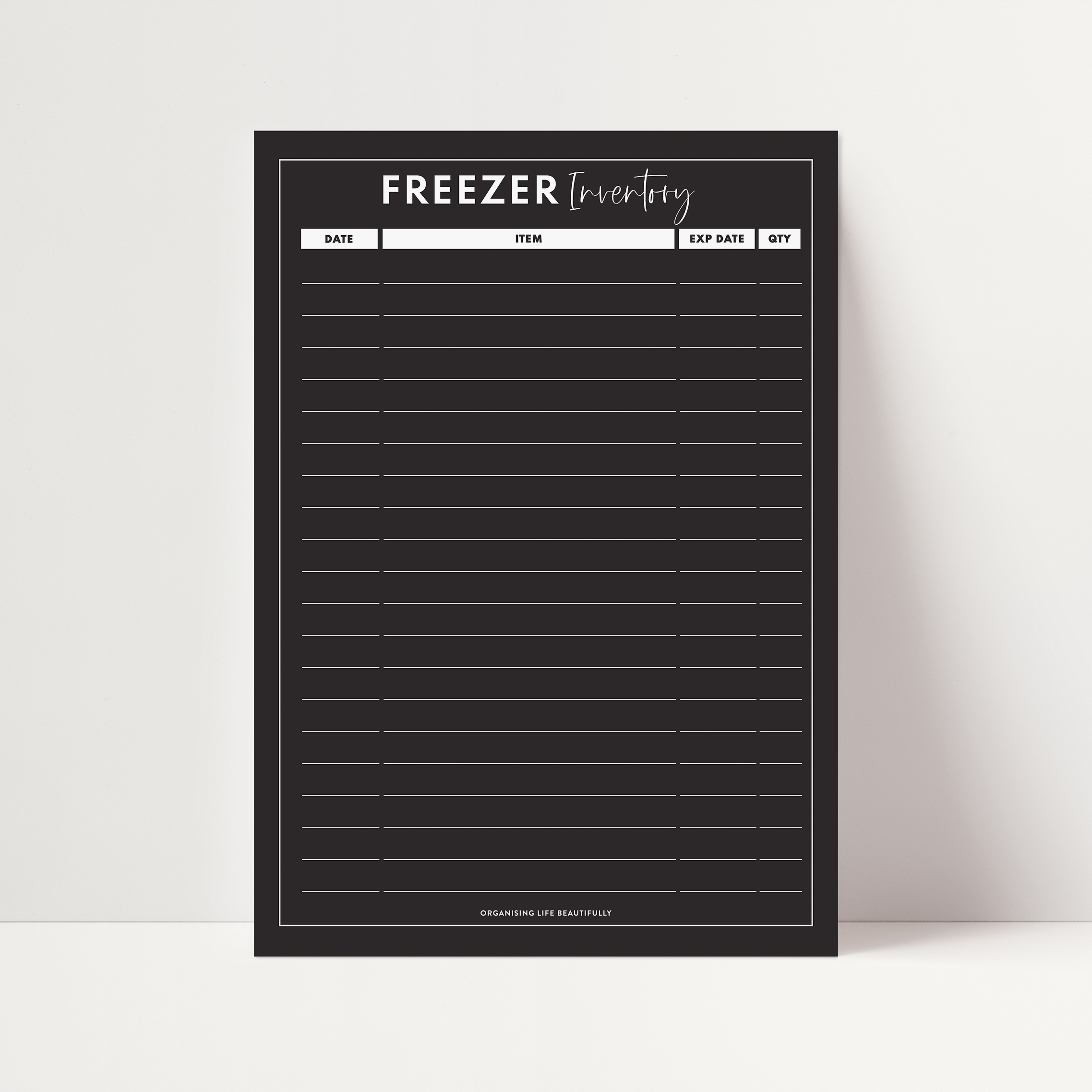 Organising Life Beautifully - Wholesale Magnet board - Magnet | Freezer Inventory/Tracker - Black (A4 or A3)0