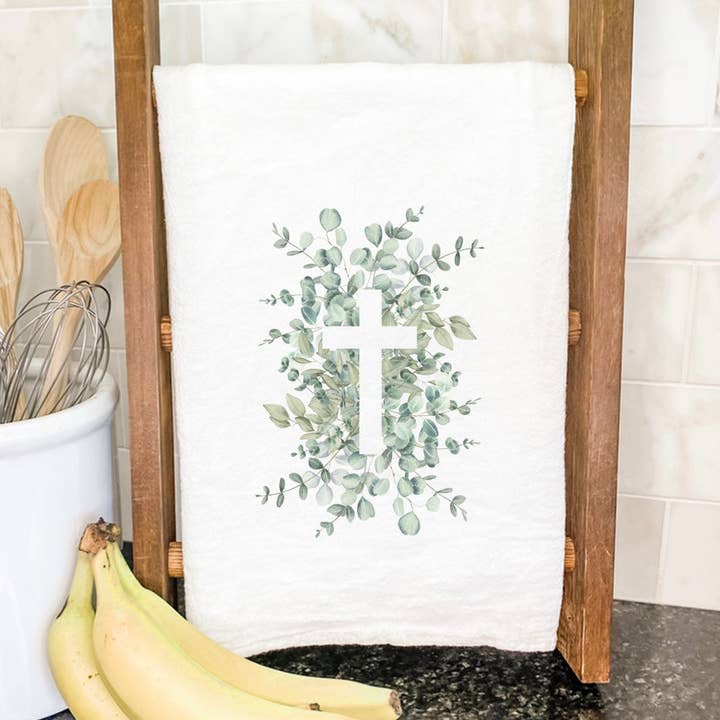 Eukalyptus Kreuz - Baumwoll-Geschirrtuch für den Großhandel von Indigo Tangerine