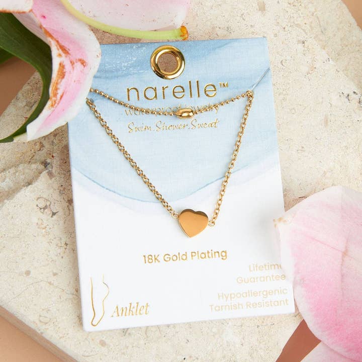 Narelle Waterproof Gold Plated Multi Row Heart Anklet for wholesale by Elsie & Zoey