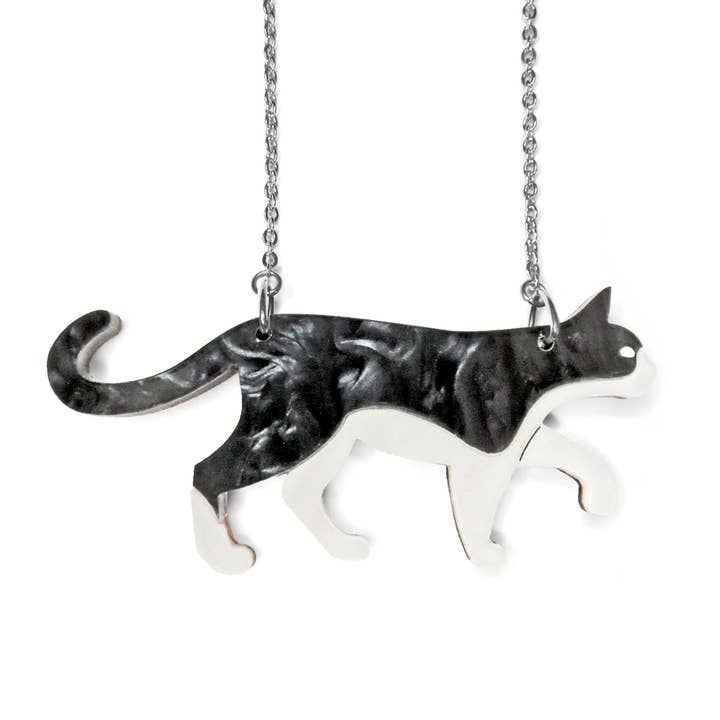 Black & White Cat Acrylic Necklace for wholesale by Lynsey Luu