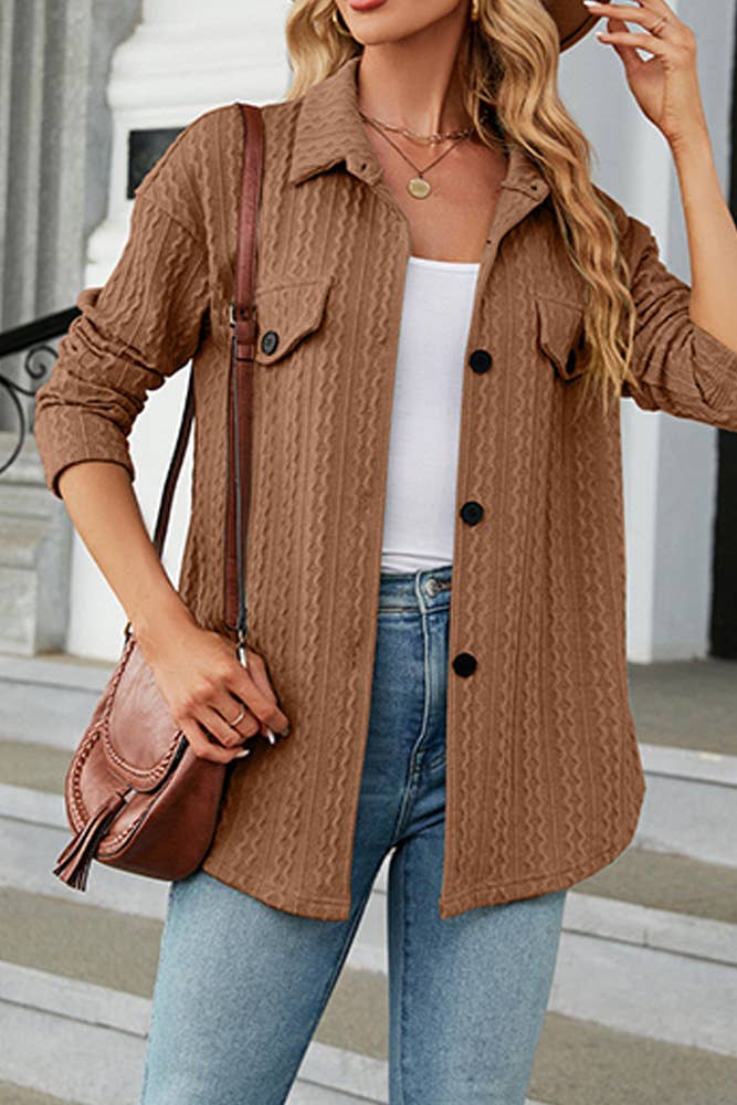 Comely Fashion - Vente Veste-chemise – femme - CF-WZD031 Manteau en jacquard boutonné uni2