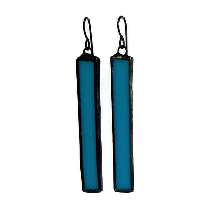 Stained Glass Earrings-Long Rectangle-Turquoise for wholesale by Citybitz