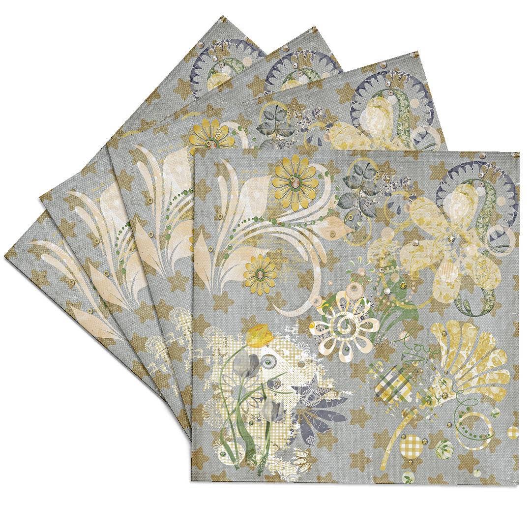 3dRose - Wholesale Coasters - 3dRose, Image of Abstract Star, Flower Design Of Yellow, Gray, Green, Blue, Coaster0