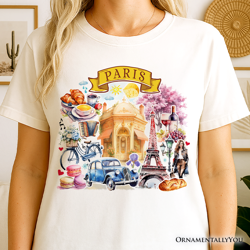 White Artistic Paris Culture and Landmarks T-Shirt, Classic for wholesale on Faire1