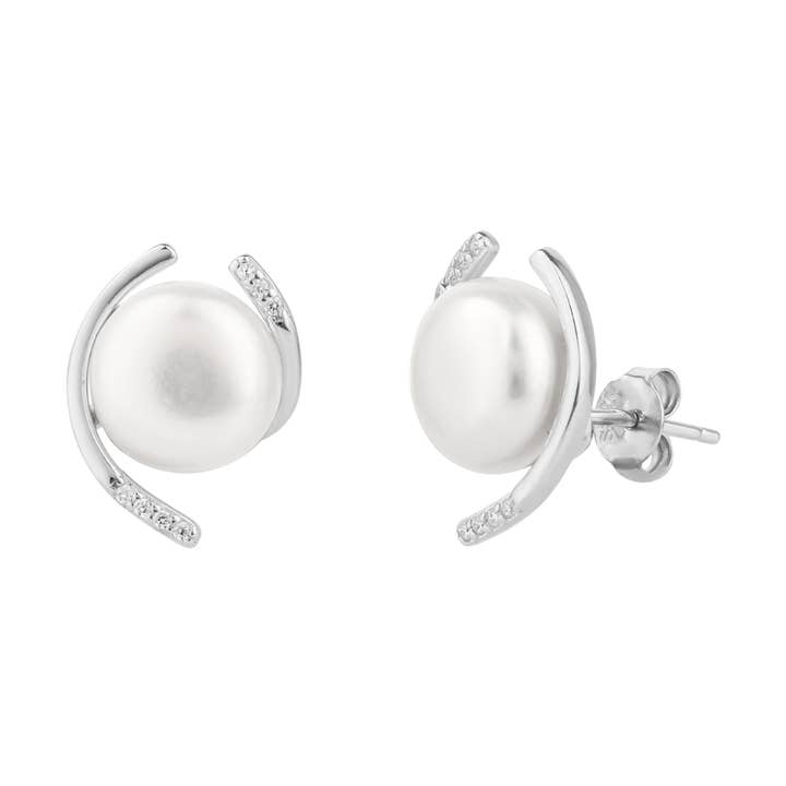 Sterling Silver Whimsy Swirl Pearl Earring for wholesale by Spero London
