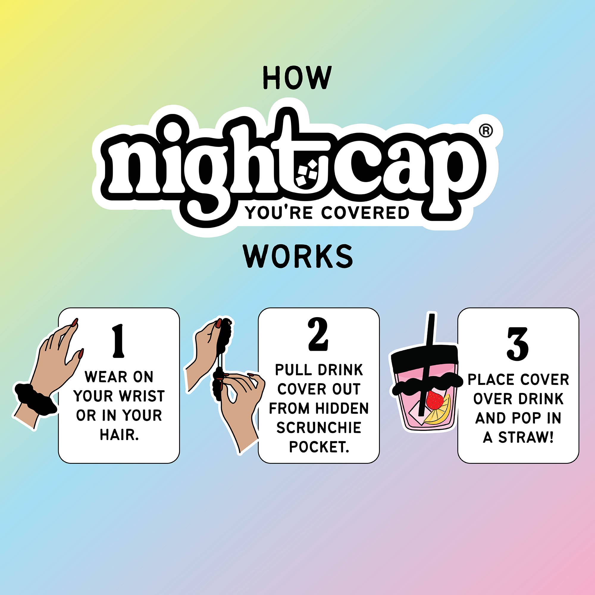 NightCap – wholesale Drink topper – NightCap Scrunchie Drink Cover - Drink Spiking Prevention4