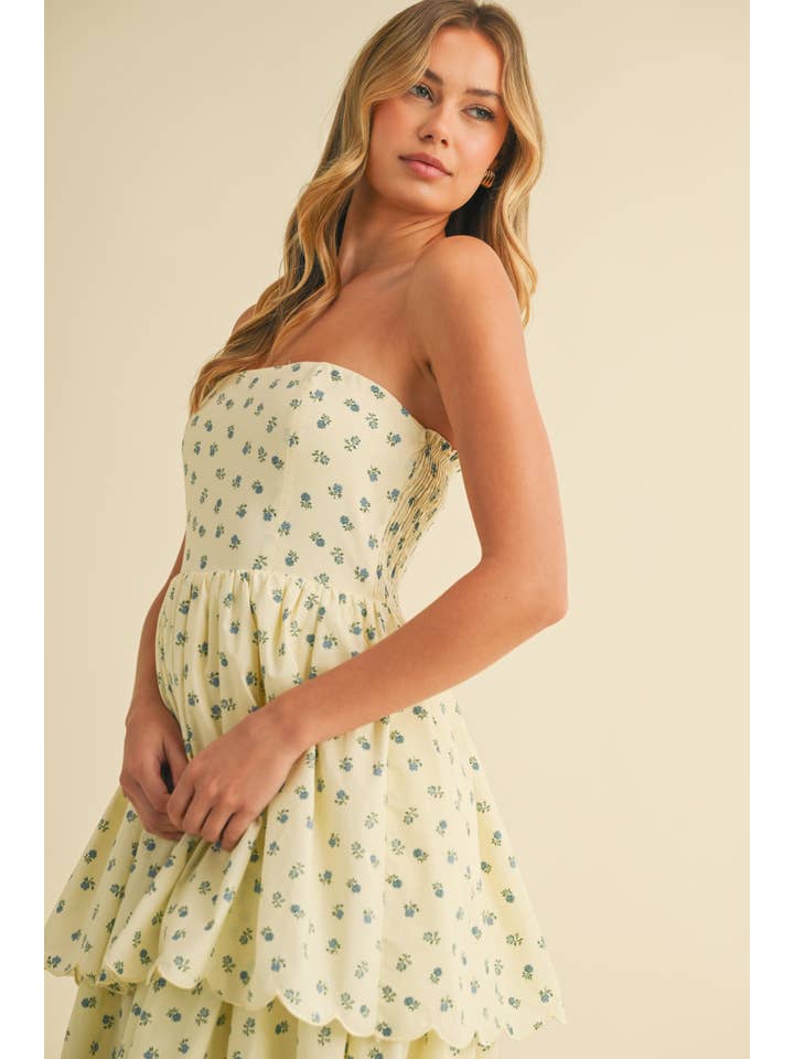 Klesis - Wholesale Dress - Women's - ID9056 FLORAL PRINT STRAPLESS TIERED MIDI DRESS
