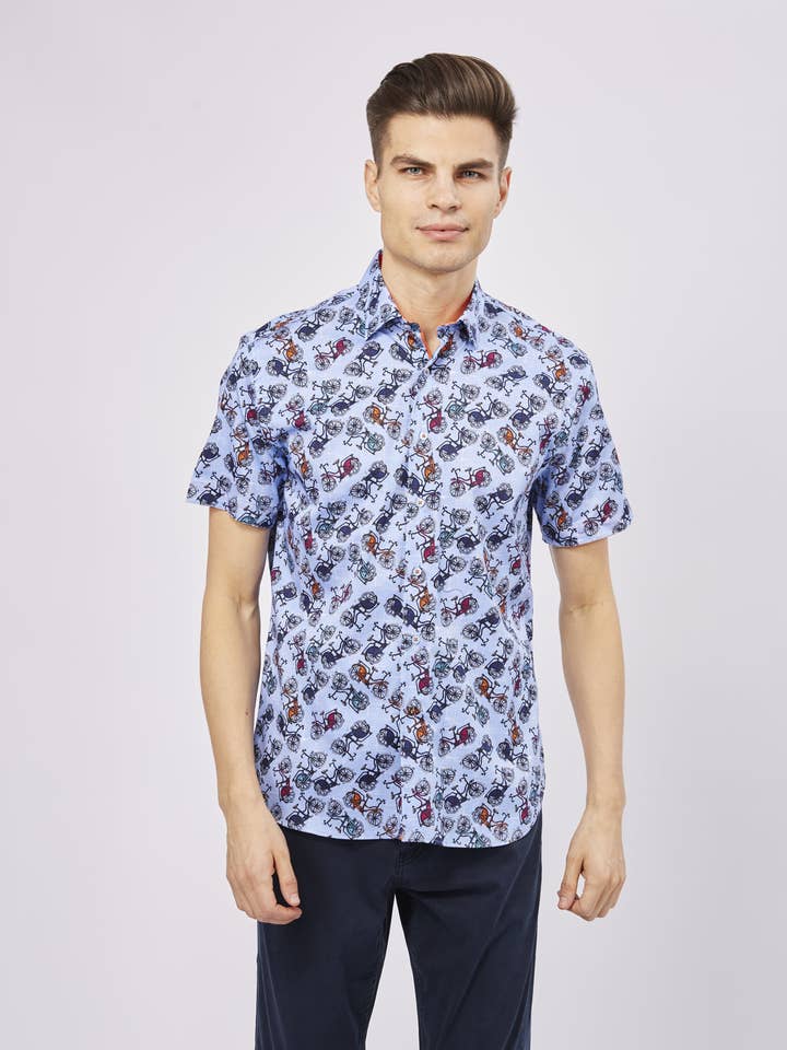Chemise Multicolore à Motif de Bicyclette pour la vente par Luchiano Visconti