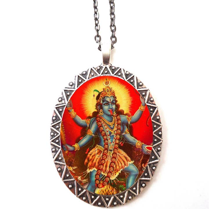 FringePop - Wholesale Pendant/Charm Necklace - Kali Pendant Silver Tone - Hindu Goddess Hinduism Spiritual Spirituality Necklace