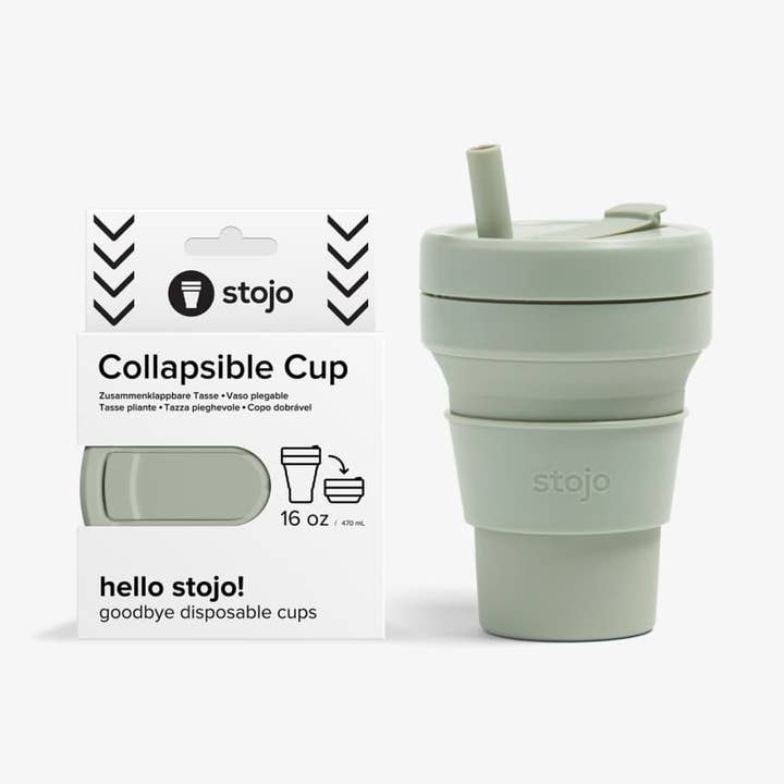 16 oz | 473 mL Collapsible Travel Cup - Collapsed Packaging for wholesale by Stojo