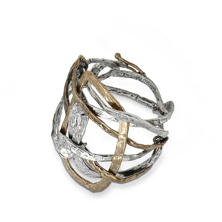 Mandile Gioielli - Wholesale Cuff Bracelet - Rigid bracelet with precious intertwining 925 silver and bronze BA1172