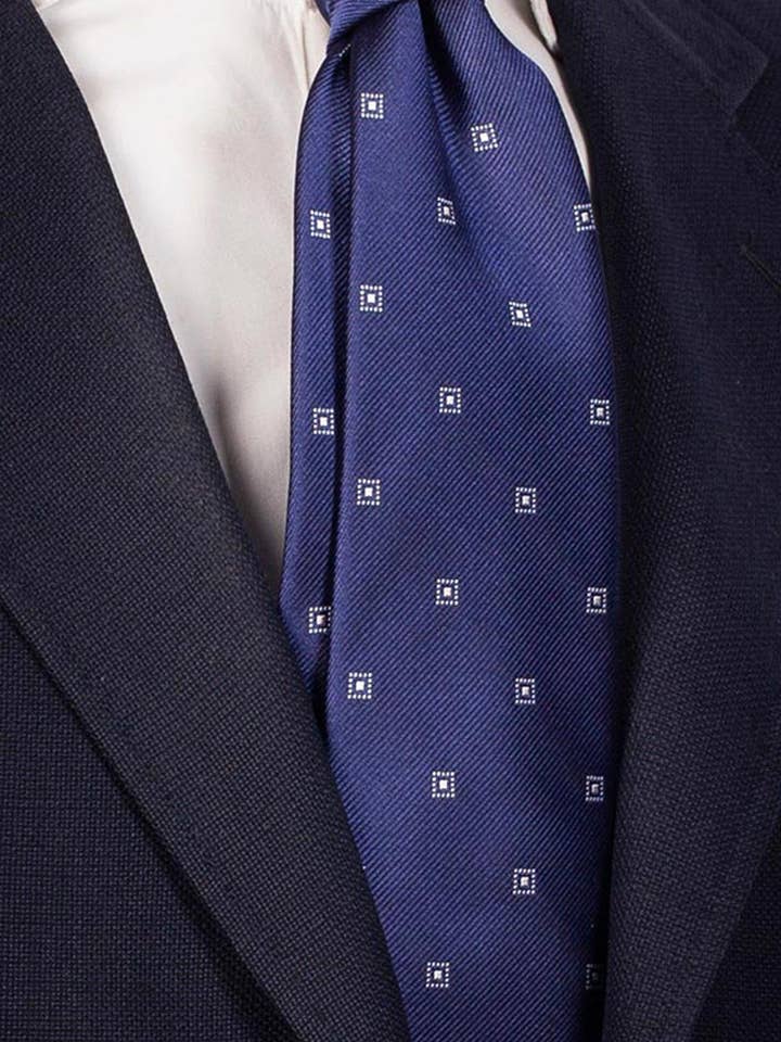Navyblaue Seidenzeremoniekrawatte mit weißem Muster CY2748 für den Großhandel von Graffeo Cravatte
