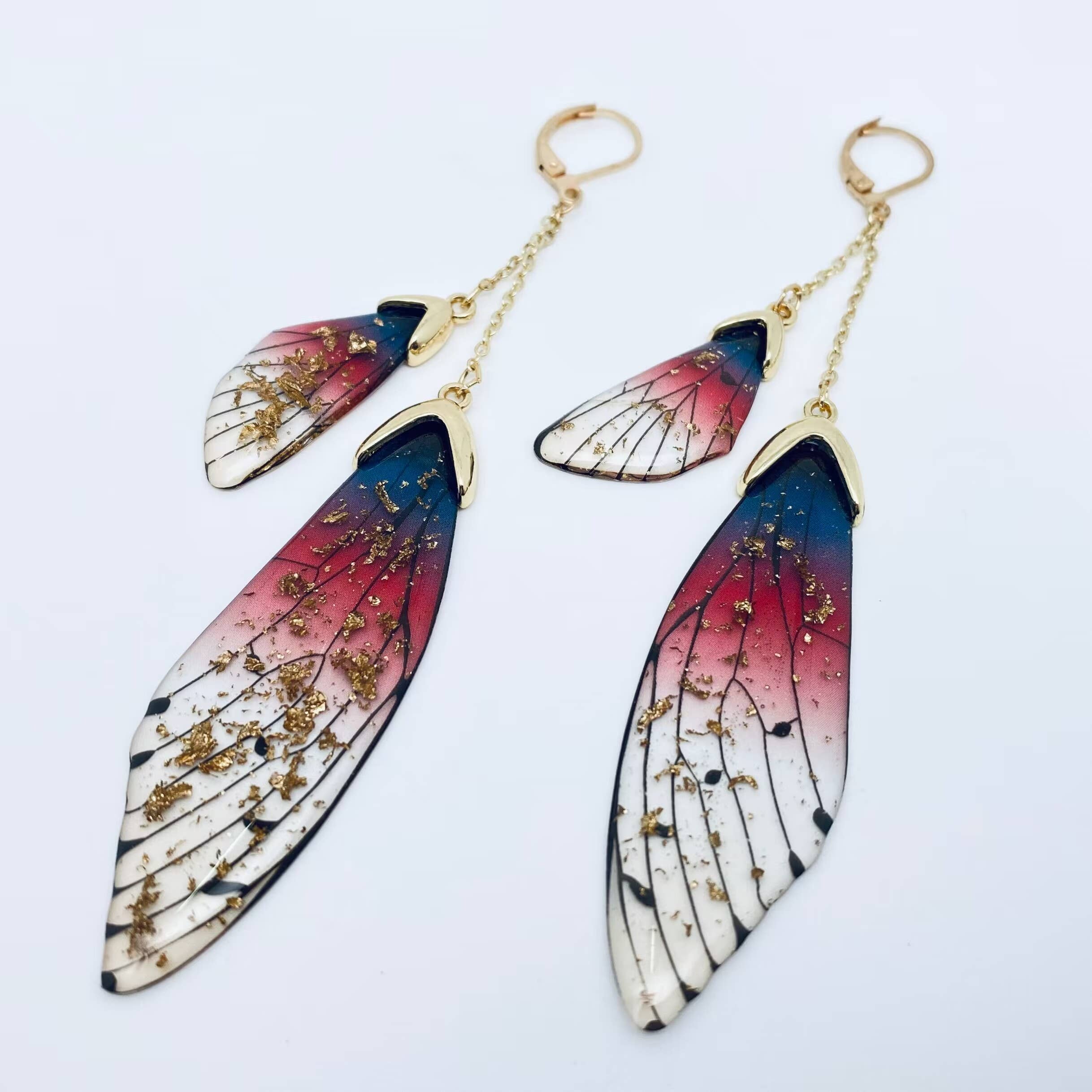 Mio Queena - Wholesale Clip-On Earrings - Butterfly Wings Ear Clip Gradient Color Cicada Wing Earrings8