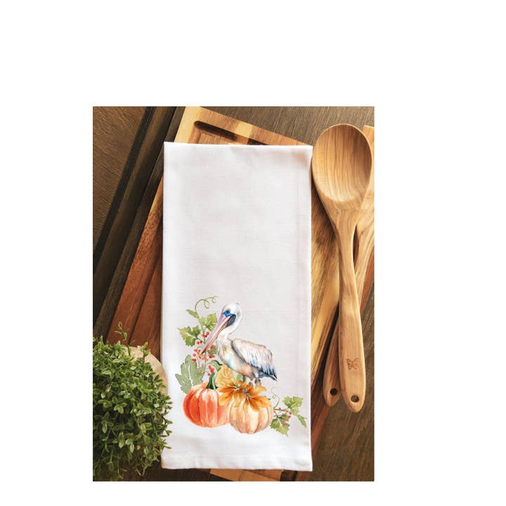 Watercolor Fall Pelican Pumpkins Tea Towel ~ Kitchen Towel for wholesale by Rouge 225