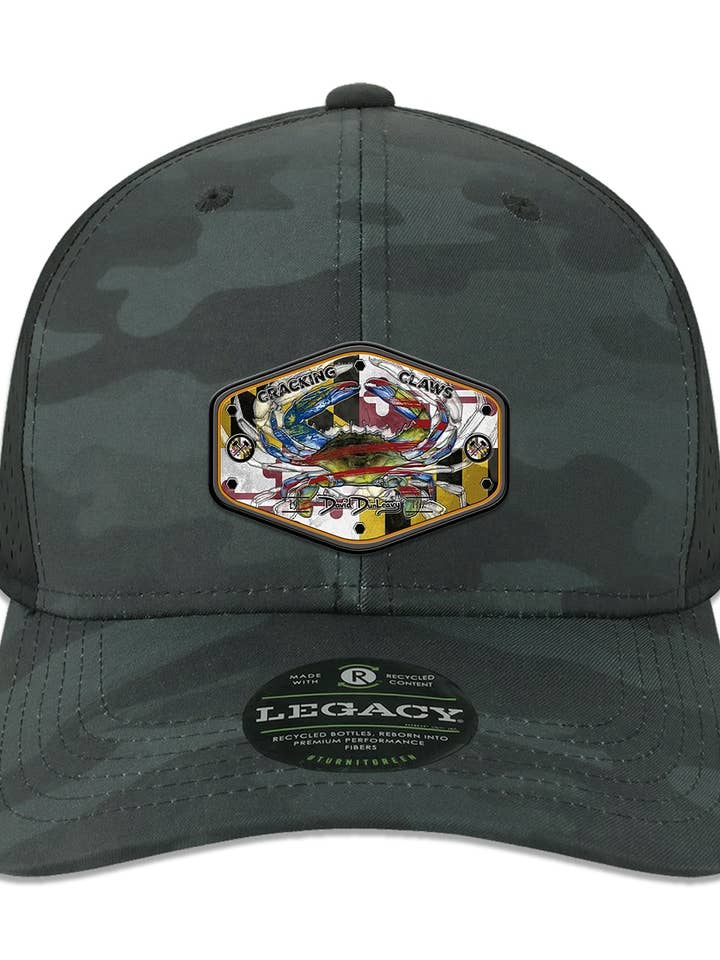 Maryland Ameri Blue Crab Performance Black Camo Hat for wholesale by David Dunleavy