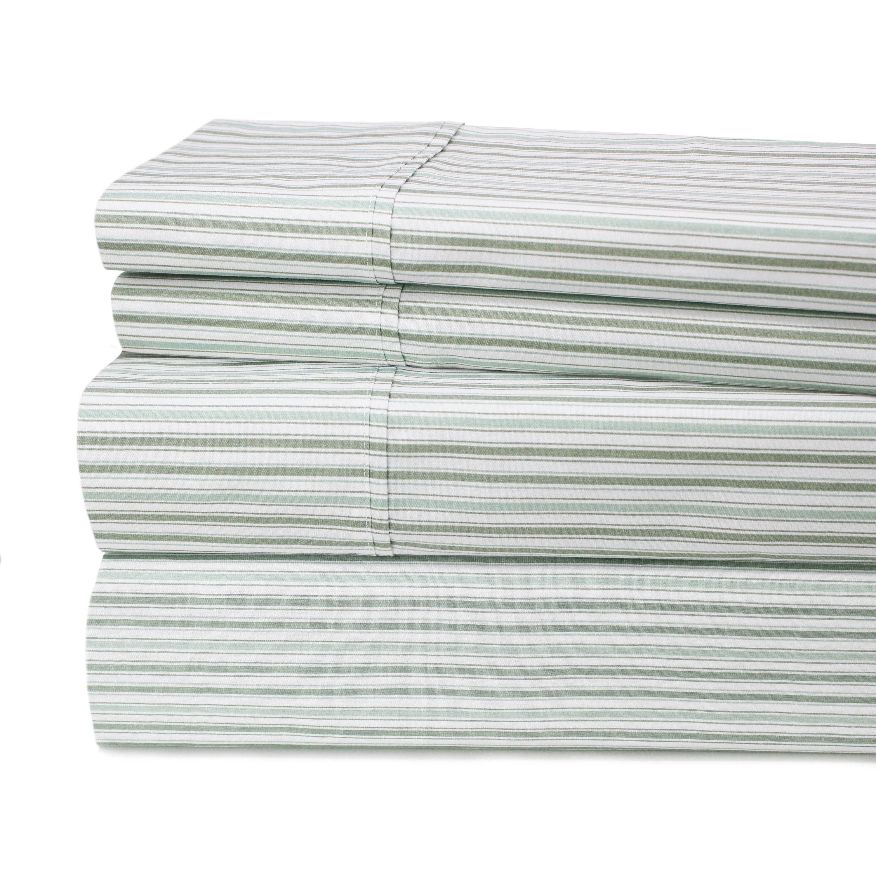 Mélange Home - Vente Parures de lit - Ensemble de draps en percale de coton imprimé à rayures2