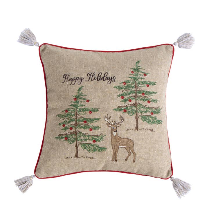 Sleigh Bells Happy Holidays Pillow 18x18" for wholesale by Levtex Home