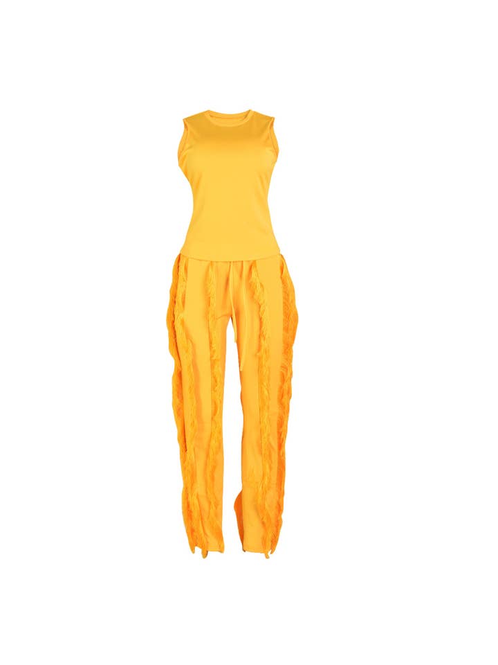 MB Fashion Wholesale - Wholesale Top & Pant Set (NOT Loungewear) - Women's - MB FASHION Sleeveless Fringe Tank Top and Pants Set 220LY22