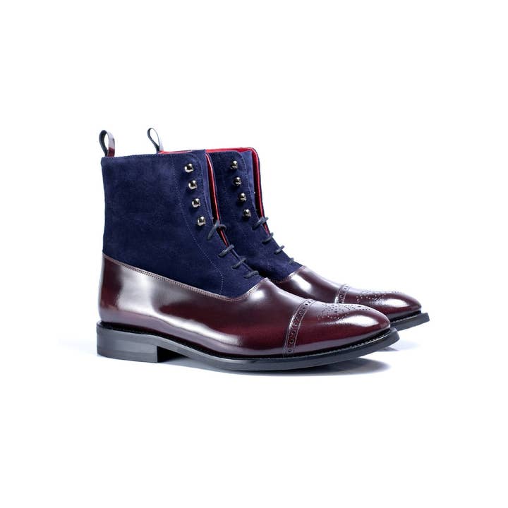 ABADIA-BORDEAUX vinröd mocka och läder bootie ABADIA-BORDEOS-NAVY för wholesale av Ortiz & Reed