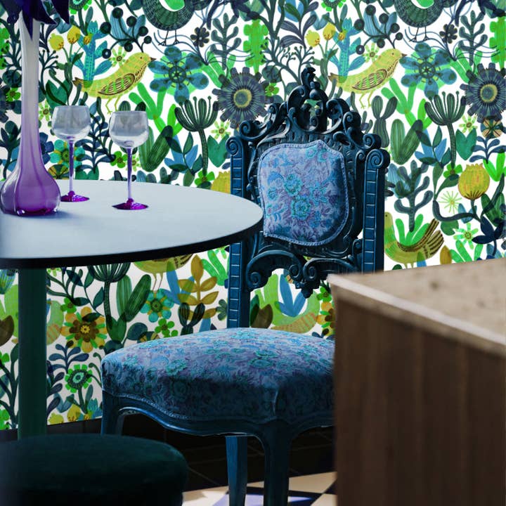 Blå skandinavisk folkartstapet för wholesale av Wallpapers4Beginners