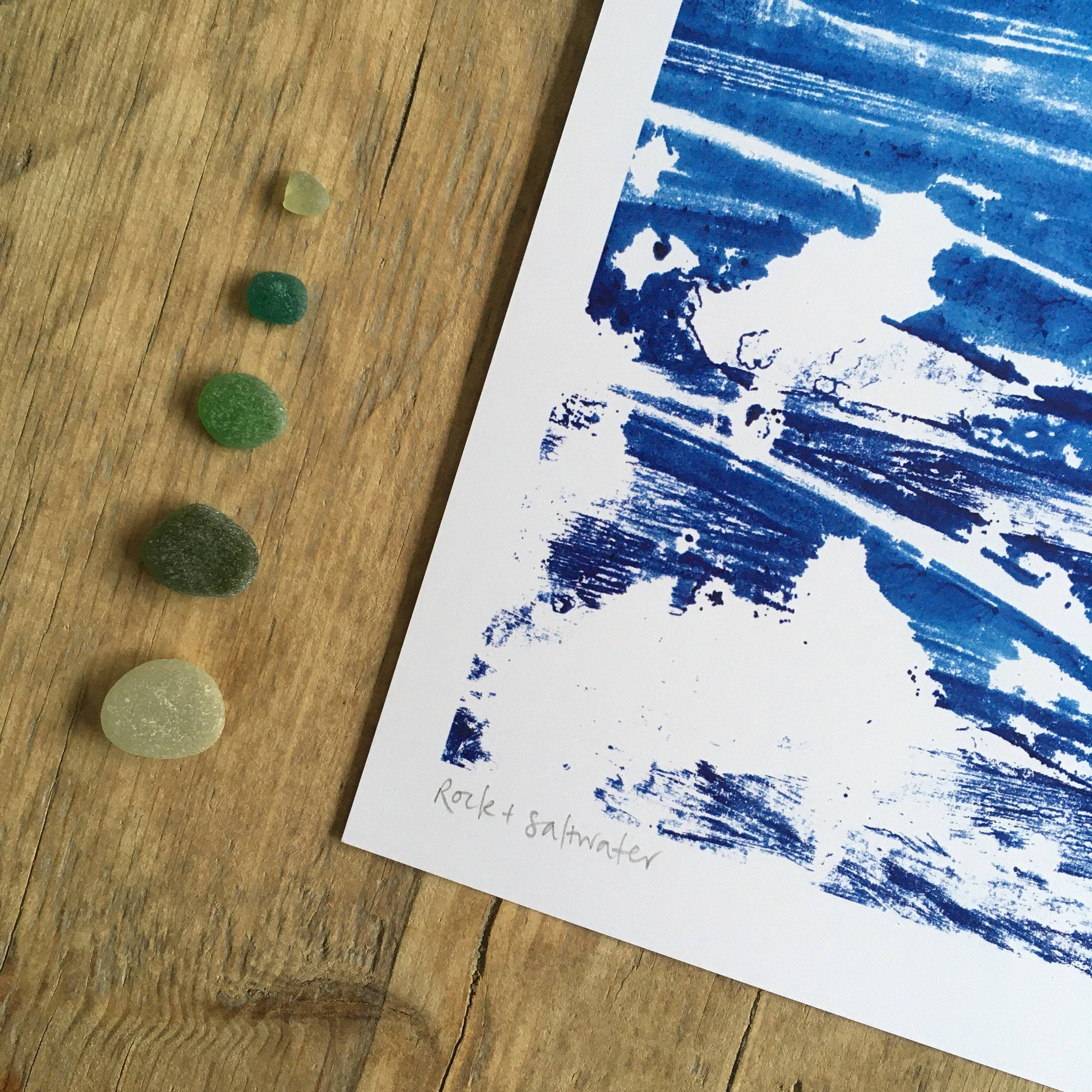 Rock & Saltwater – wholesale Art print – Sea Print A4 unframed print from original monoprint4